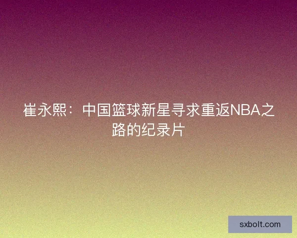 崔永熙:中国篮球新星寻求重返NBA之路的纪录片 崔永熙:中国篮球新星寻求重返NBA之路的纪录片