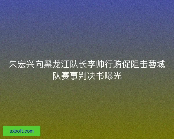 朱宏兴向黑龙江队长李帅行贿促阻击蓉城队赛事判决书曝光 朱宏兴向黑龙江队长李帅行贿促阻击蓉城队赛事判决书曝光